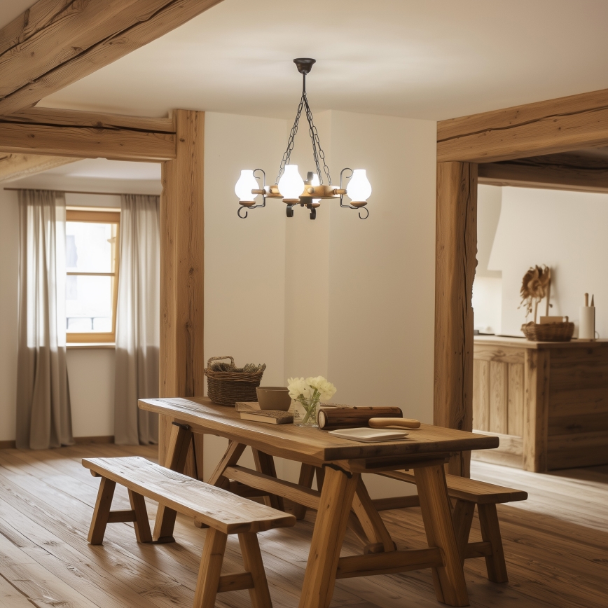 Брілагі - Підвісна люстра на ланцюгу ТІМОНА 4xE14/40W/230V діаметр 50 см бук