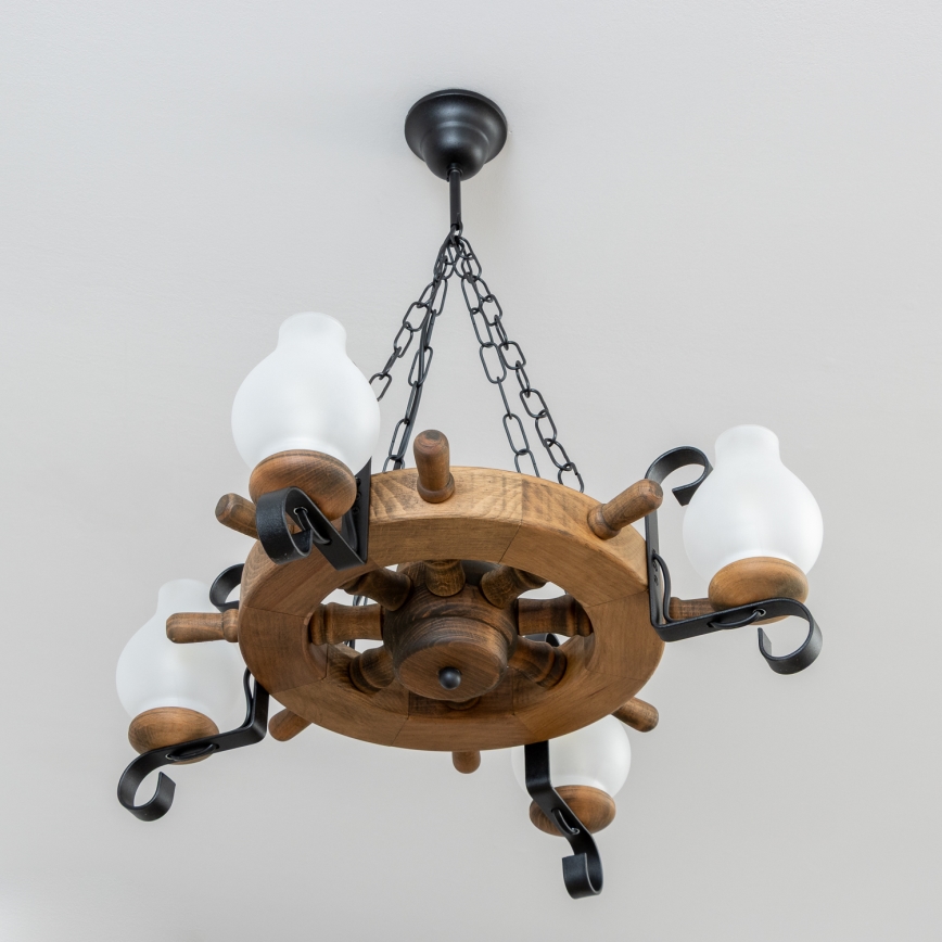 Брілагі - Підвісна люстра на ланцюгу ТІМОНА 4xE14/40W/230V діаметр 50 см бук