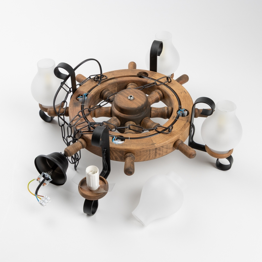 Брілагі - Підвісна люстра на ланцюгу ТІМОНА 4xE14/40W/230V діаметр 50 см бук