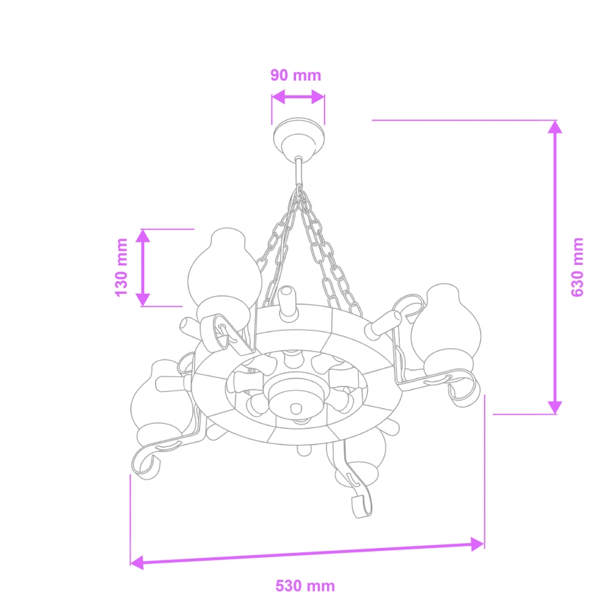 Брілагі - Підвісна люстра на ланцюгу ТІМОНА 4xE14/40W/230V діаметр 50 см бук