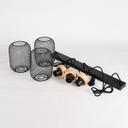 Brilagi - Підвісна люстра на тросі BASKLITE 3xE27/15W/230V деревина гевеї/чорний