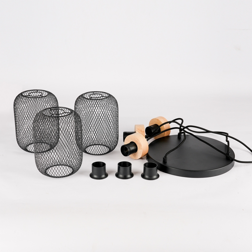 Brilagi - Підвісна люстра на тросі BASKLITE 3xE27/15W/230V з каучукового дерева/чорний