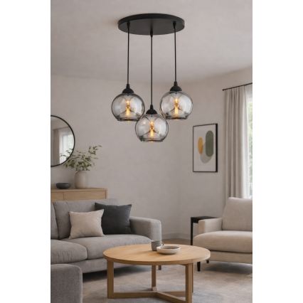 Brilagi - Підвісна люстра на тросі DIOR 3xE27/60W/230V чорна/димчасто-сіра