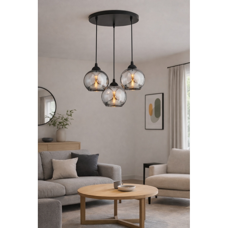Brilagi - Підвісна люстра на тросі DIOR 3xE27/60W/230V чорна/димчасто-сіра