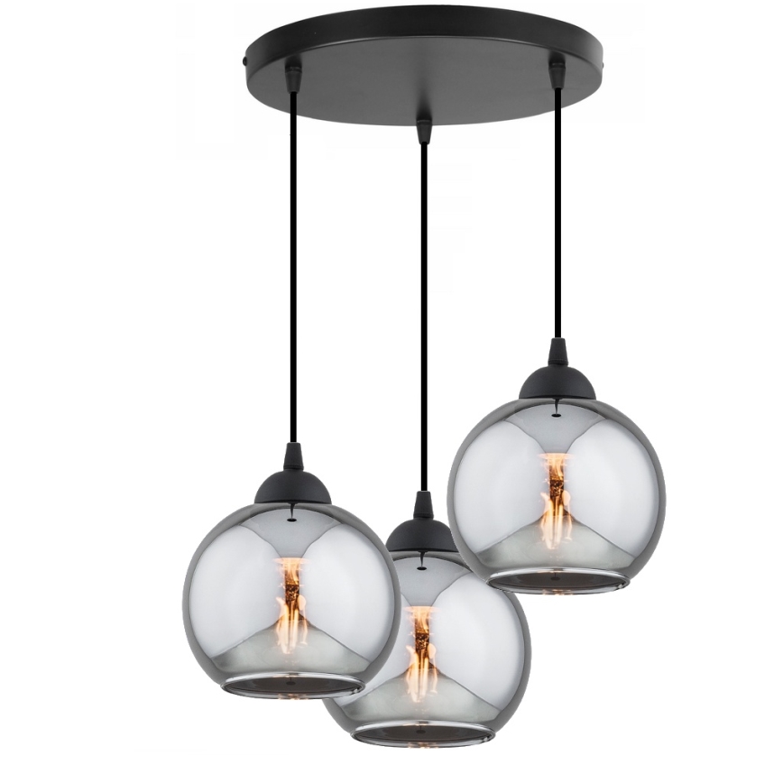 Brilagi - Підвісна люстра на тросі DIOR 3xE27/60W/230V чорна/димчасто-сіра