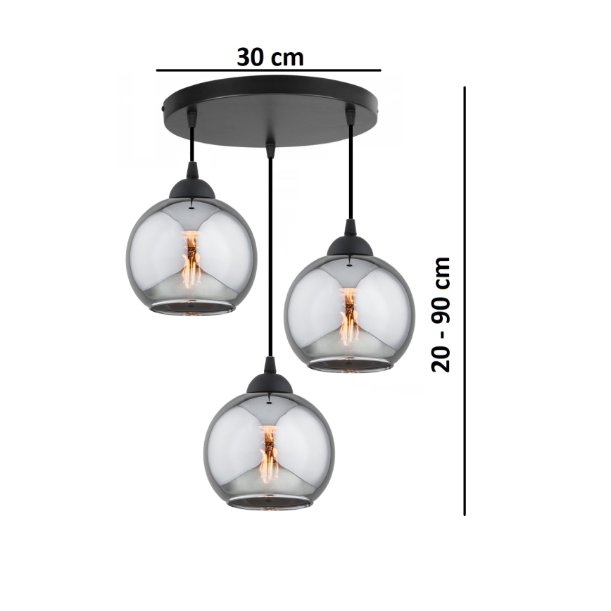 Brilagi - Підвісна люстра на тросі DIOR 3xE27/60W/230V чорна/димчасто-сіра