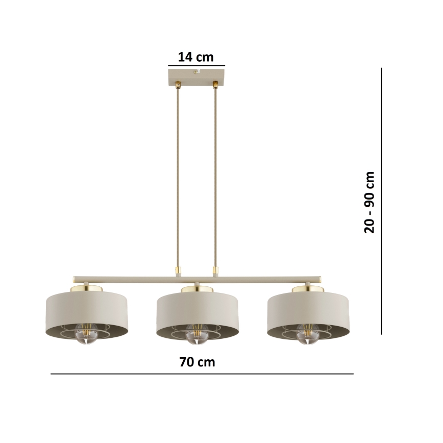 Brilagi - Підвісна люстра на тросі SPRING 3xE27/60W/230V бежевий/золотистий