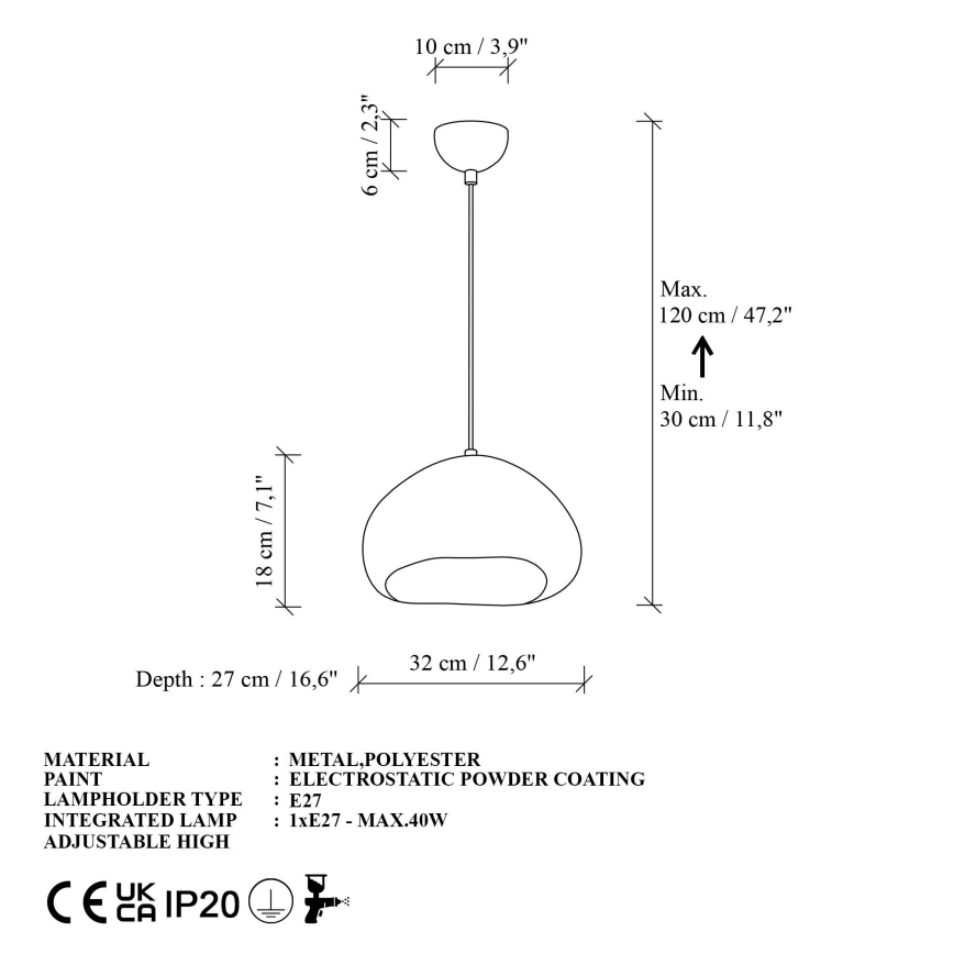 Brilagi - Підвісна люстра на тросі WABI SABI 1xE27/40W/230V діаметр 32 см біла