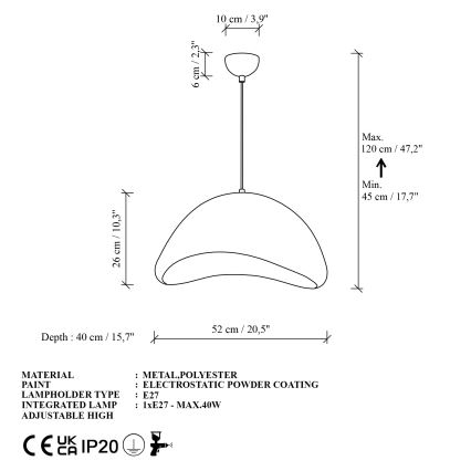 Brilagi - Підвісна люстра на тросі WABI SABI 1xE27/40W/230V діаметр 52 см біла