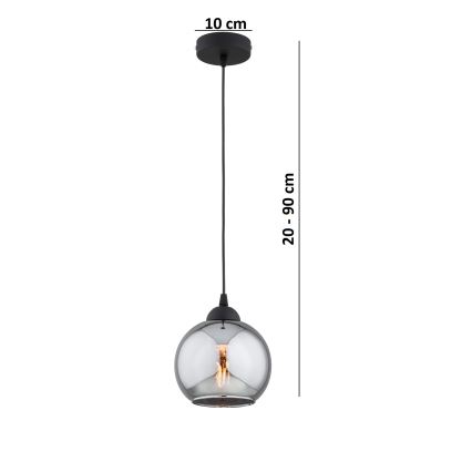 Brilagi - Підвісний світильник на тросі DIOR 1xE27/60W/230V чорний/димчасто-сірий