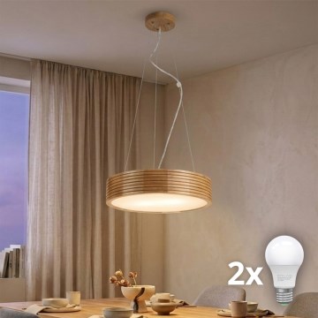 Brilagi - подвесная LED-люстра на тросе CARVALHO MODERN 2xE27/60W/230V, отделка дуб, диаметр 37,5 см