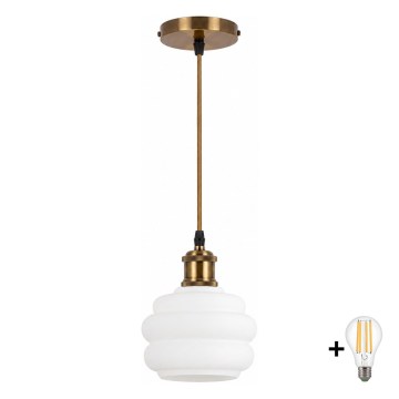 BRILAGI - подвесная LED-люстра на тросе RETRO GLASS 1xE27/60W/230V, диаметр 20 см, золотой/белый