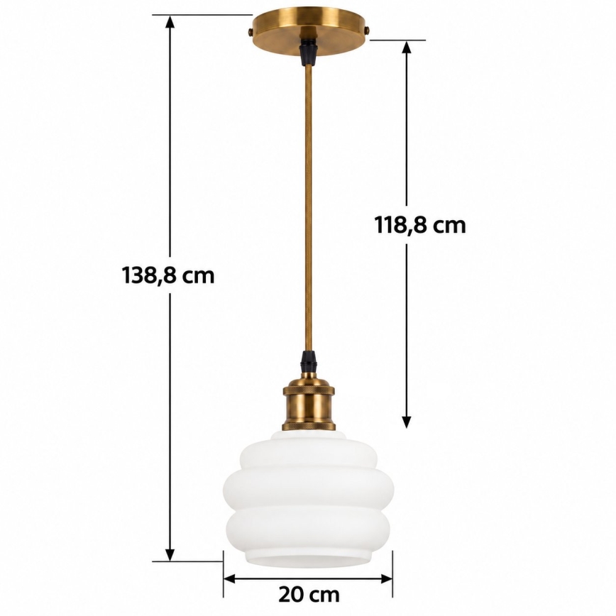 BRILAGI - подвесная LED-люстра на тросе RETRO GLASS 1xE27/60W/230V, диаметр 20 см, золотой/белый