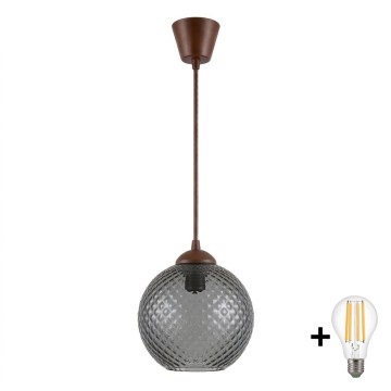 BRILAGI - подвесная LED-люстра на кабеле RETRO GLASS 1xE27/60W/230V, диаметр 18 см, коричневая/дымчато-серая