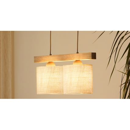 Brilagi - Подвесная люстра FOREST 2xE27/15W/230V сосна/коричневый/кремовый