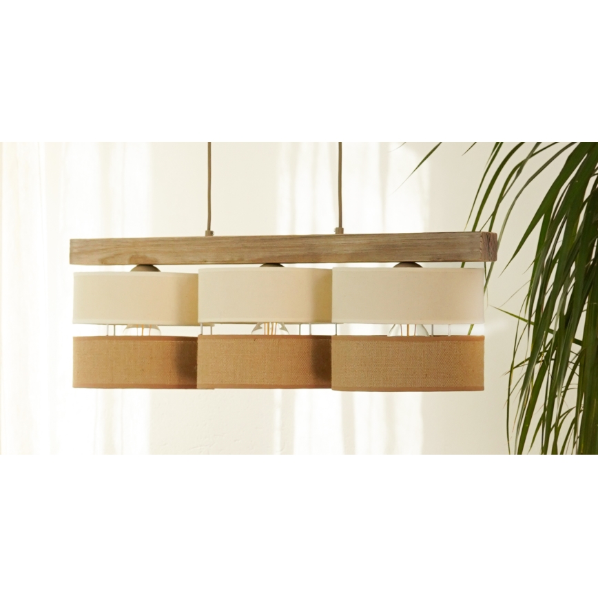 Brilagi - Подвесная люстра FOREST 3xE27/15W/230V сосна/бежевый/кремовый