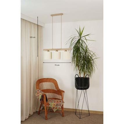 Brilagi - Подвесная люстра FOREST 3xE27/15W/230V сосна/коричневый/кремовый