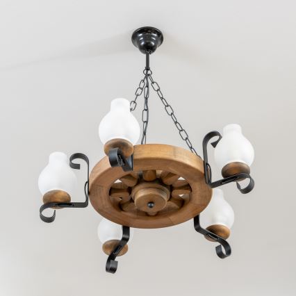 Brilagi - Подвесная люстра на цепи ROATA 5xE14/40W/230V, диаметр 50 см, бук