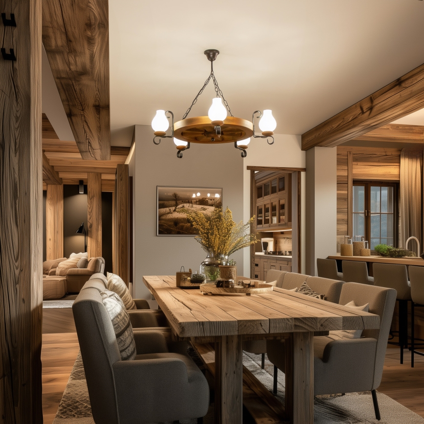 Brilagi - Подвесная люстра на цепи ROATA 5xE14/40W/230V, диаметр 70 см, бук