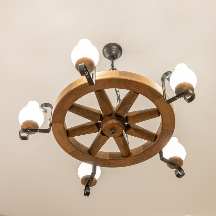 Brilagi - Подвесная люстра на цепи ROATA 5xE14/40W/230V, диаметр 70 см, бук