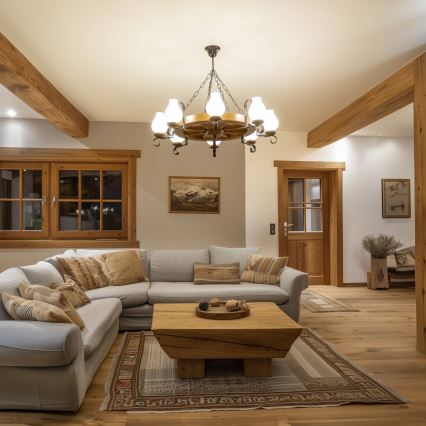 Brilagi - Подвесная люстра на цепи ROATA 8xE14/40W/230V диам. 70 см бук/орех