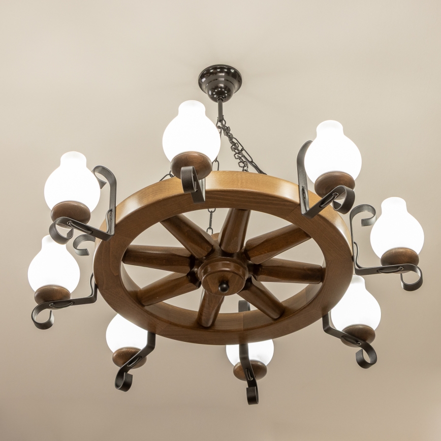 Brilagi - Подвесная люстра на цепи ROATA 8xE14/40W/230V диам. 70 см бук/орех