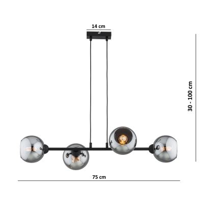 Brilagi - Подвесная люстра на тросе 4xE27/60W/230V чёрная/дымчато-серая