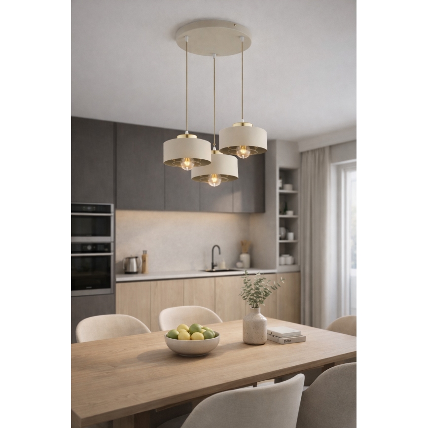 Brilagi - Подвесная люстра на тросе SPRING 3xE27/60W/230V бежевая/золотая