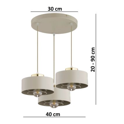 Brilagi - Подвесная люстра на тросе SPRING 3xE27/60W/230V бежевая/золотая