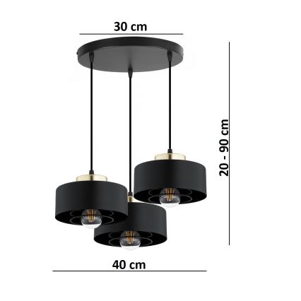 Brilagi - Подвесная люстра на тросе SPRING 3xE27/60W/230V чёрная/золотая