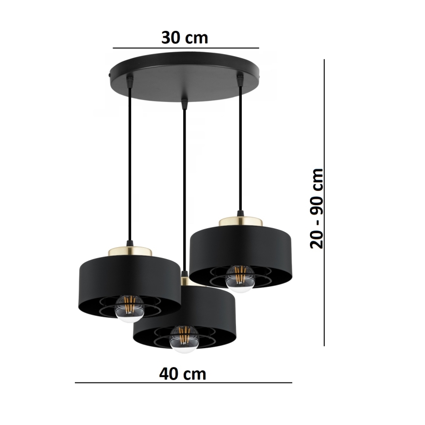 Brilagi - Подвесная люстра на тросе SPRING 3xE27/60W/230V чёрная/золотая