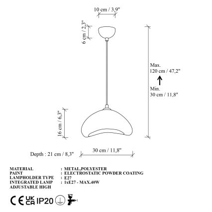 Brilagi - Подвесной светильник на шнуре WABI SABI 1xE27/40W/230V Ø 30 см белый