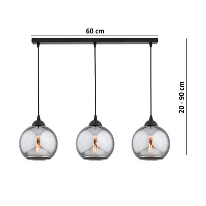 Brilagi - Подвесной светильник на тросе DIOR 3xE27/60W/230V černá/kouřová šedá