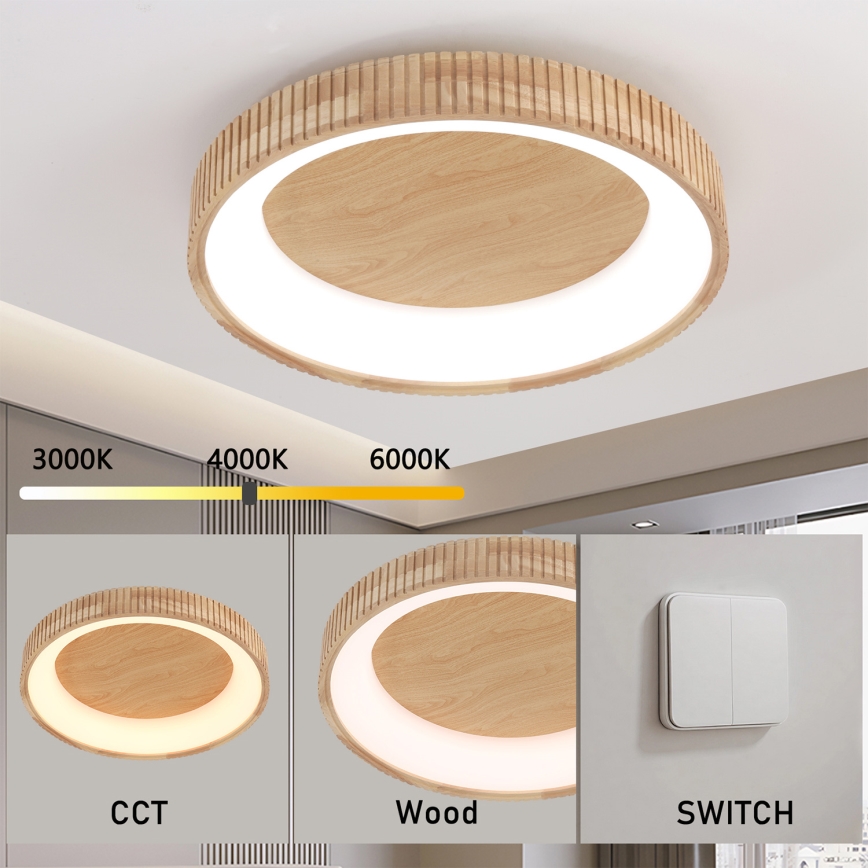 Brilagi - LED потолочный светильник FALCON WOOD MODERN LED/40W/230V 3000/4000/6000K, диаметр 60 см, с деревянной отделкой