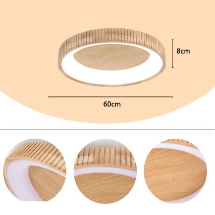 Brilagi - LED потолочный светильник FALCON WOOD MODERN LED/40W/230V 3000/4000/6000K, диаметр 60 см, с деревянной отделкой