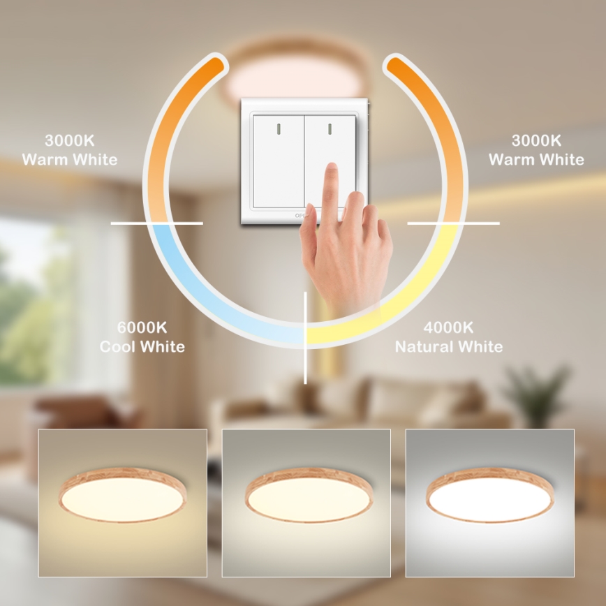 Brilagi - LED потолочный светильник WOODROUND LED/40W/230V 3000/4000/6000K, диаметр 60 см, с деревянной отделкой, CRI 90