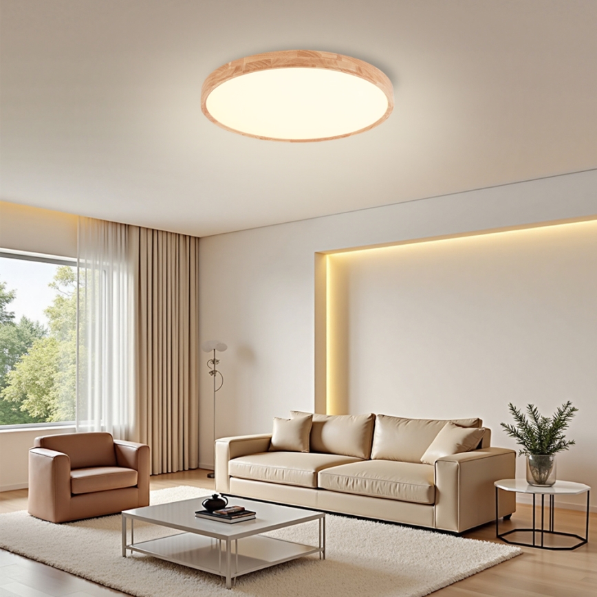 Brilagi - LED потолочный светильник WOODROUND LED/40W/230V 3000/4000/6000K, диаметр 60 см, с деревянной отделкой, CRI 90