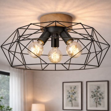 Brilagi - Потолочный светильник WOODY BASKET 3xE27/60W/230V Ø 60 см, дуб