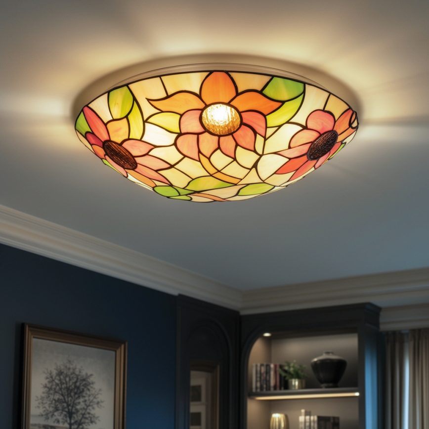 Brilagi - потолочный витражный светильник в стиле Тиффани SUNFLOWER, 2xE27/60W/230V, диаметр 40 см