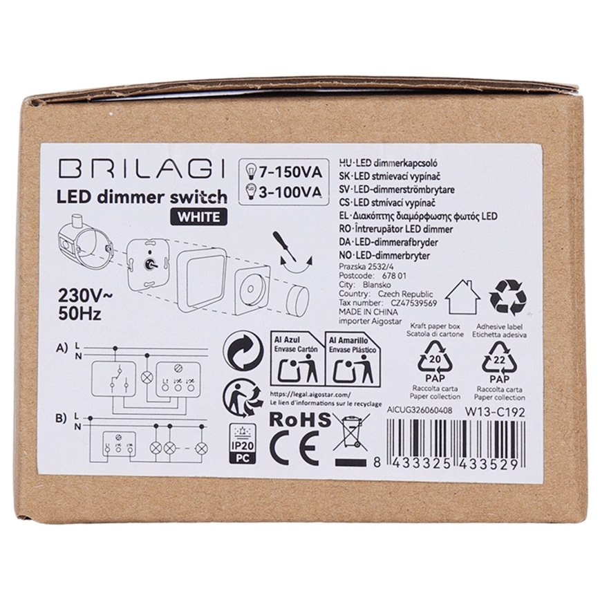BRILAGI - Поворотний диммер з рамкою 110W/230V білий