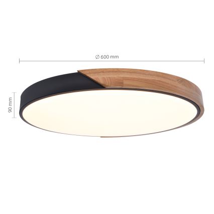 Brilagi - LED затемнюваний стельовий світильник PILANA LED/60W/230V 3000-6500K дуб/чорний діаметр 58,5 см + дистанційне керування