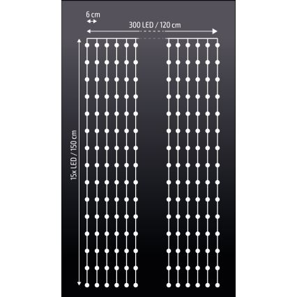 Brilagi - Різдвяна LED гірлянда-штора 300xLED/ 8 функцій/3xAA/USB 1,2 м холодний білий
