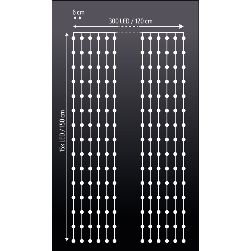 Brilagi - Різдвяна LED гірлянда-штора 300xLED/ 8 функцій/3xAA/USB 1,2 м холодний білий
