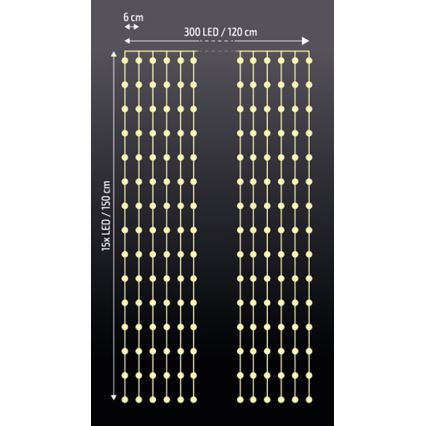 Brilagi - Різдвяна LED гірлянда-штора 300xLED/8 функцій/3xAA/USB 1,2м теплий білий