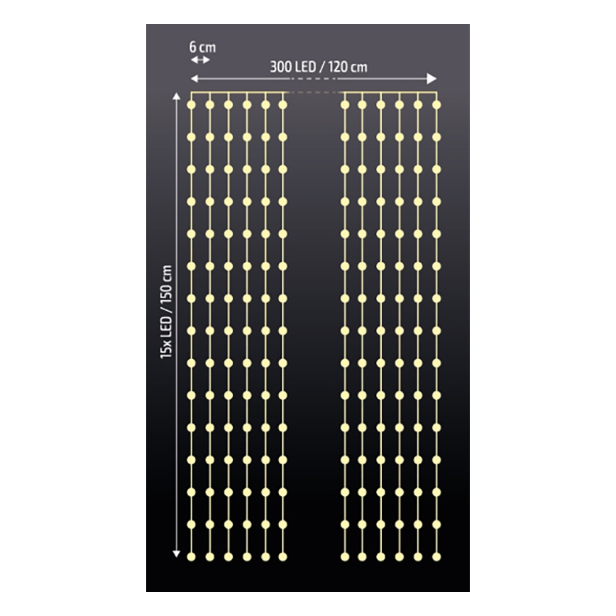 Brilagi - Різдвяна LED гірлянда-штора 300xLED/8 функцій/3xAA/USB 1,2м теплий білий