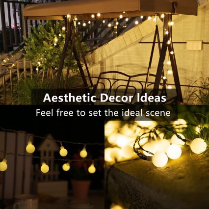 Brilagi - LED солнечная декоративная гирлянда BUBBLE 200xLED/8 режимов 20m IP65 тёплый белый 800 mAh
