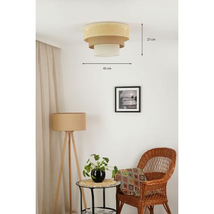 Brilagi - Стельовий світильник CEDAR LUNETA 1xE27/15W/230V діам. 45 см ротанг/коричневий/кремовий