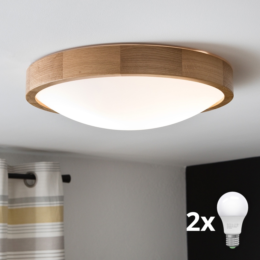 Brilagi - Стельовий LED світильник CARVALHO SLIM 2xE27/60W/230V дуб діаметр 37 см