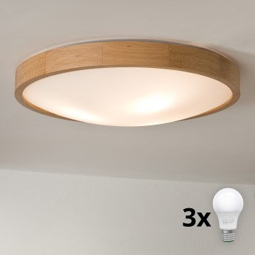Brilagi - Стельовий LED світильник CARVALHO SLIM 3xE27/60W/230V дуб діаметр 47 см