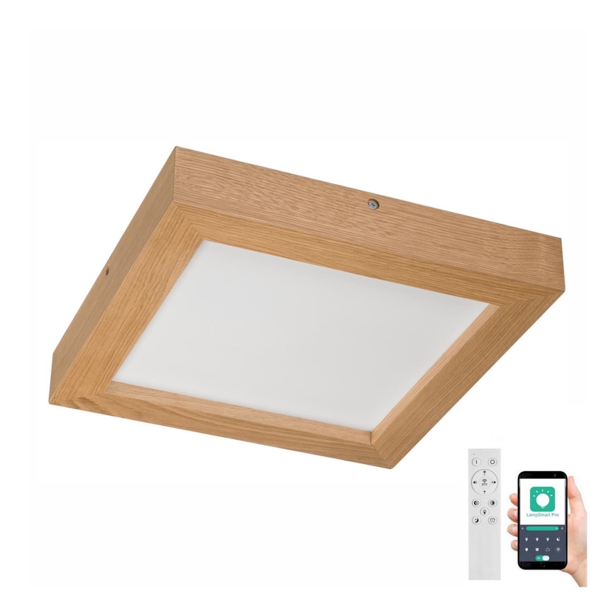 Brilagi - Стельовий LED світильник для ванної з регулюванням яскравості WOODY FRAME LED/24W/230V дуб 30x30 см 3000-6000K IP44 + пульт дистанційного керування